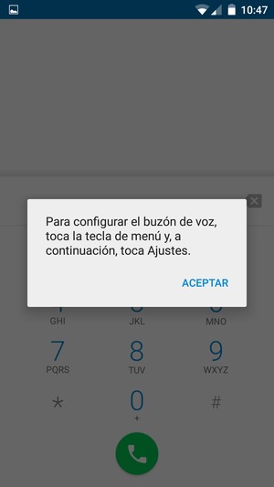 Si el correo de voz no está configurado, seleccione ACEPTAR