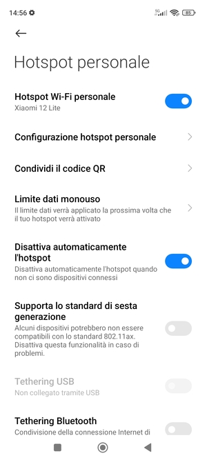 Il telefono è ora pronto per essere usato come modem