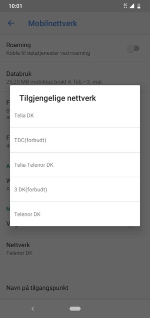 Velg en nettverksoperatør fra listen