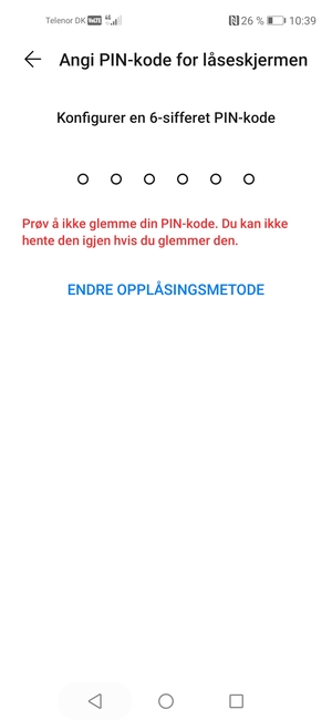 Velg ENDRE OPPLÅSNINGSMETODE