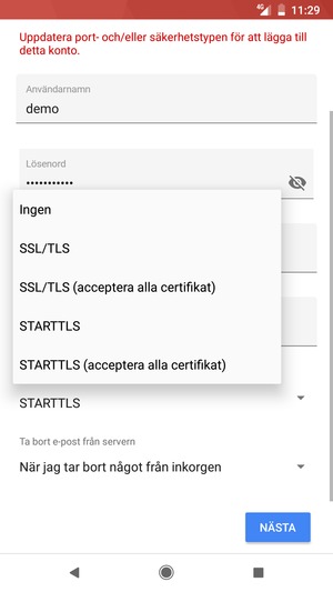 Välj Ingen och NÄSTA