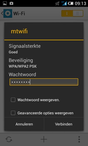 Voer het WiFi-wachtwoord in en selecteer Verbinden