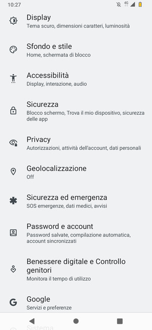 Scorri e seleziona Sicurezza