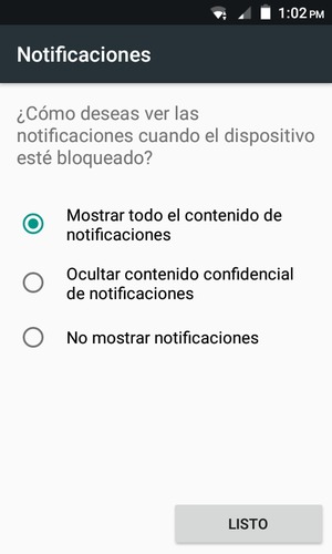 Seleccione la opción deseada y seleccione LISTO