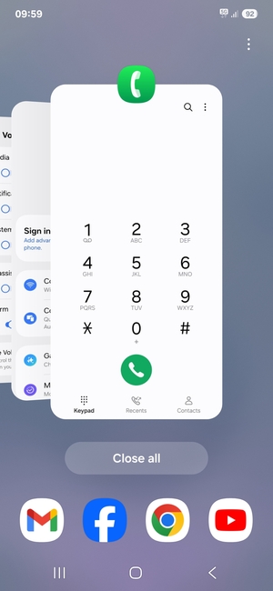 Select Close all to close all running apps