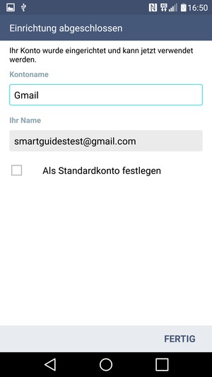 Geben Sie Ihrem Konto einen Namen und geben Sie Ihren Namen ein. Wählen Sie FERTIG