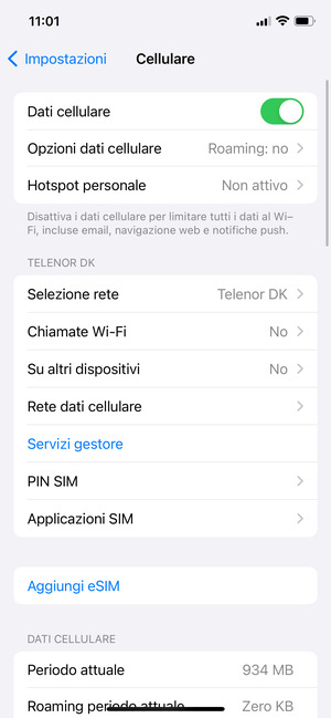 Seleziona Opzioni dati cellulare