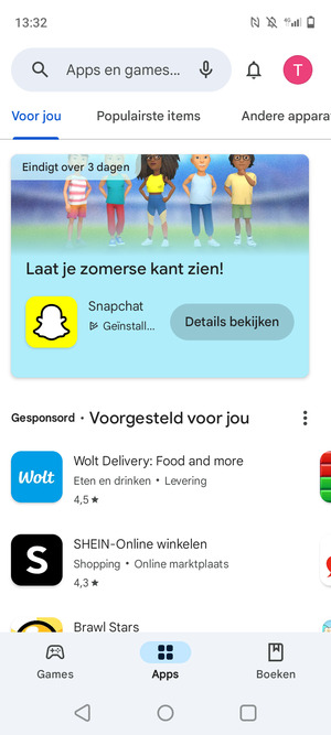 Selecteer de zoekbalk