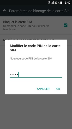 Saisissez votre Nouveau code PIN de la carte SIM et sélectionnez OK