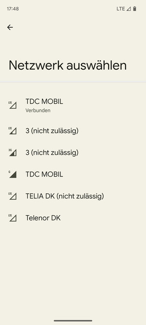 Wählen Sie einen Netzbetreiber von der Liste