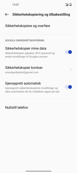 Velg Sikkerhetskopier kontoer