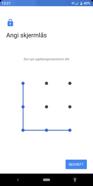 Tegn opplåsingsmønsteret igjen og velg BEKREFT