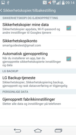 Velg Sikkerhetskopikonto