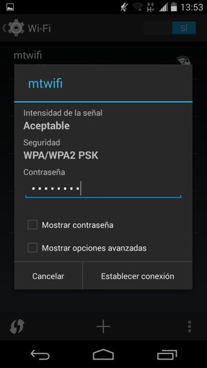 Introduzca la contraseña de Wi-Fi y seleccione Establecer conexión