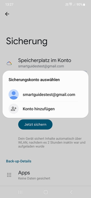 Wählen Sie Ihr Sicherungskonto