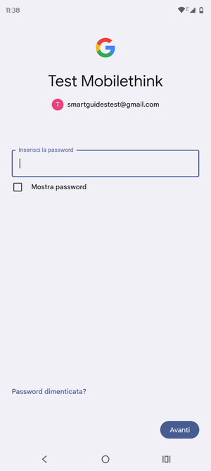 Inserisci la tua password e seleziona Avanti