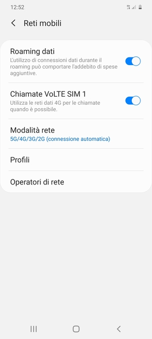 Attiva o disattiva Roaming dati