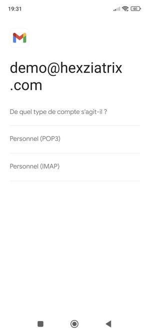 Sélectionnez Personnel (POP3) ou Personnel (IMAP)