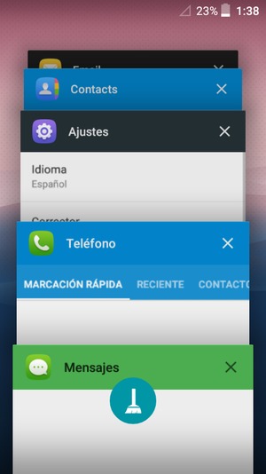 Seleccione el icono Eliminar para cerrar todas las aplicaciones en ejecución