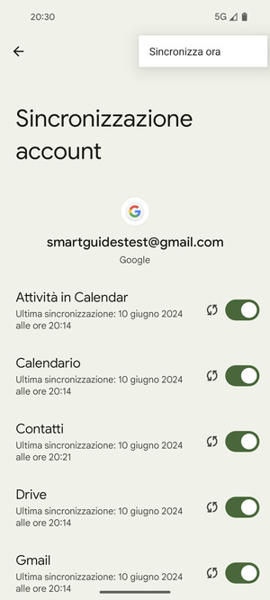 Seleziona Sincronizza ora