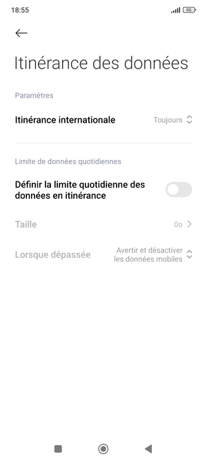 Sélectionnez Itinérance internationale