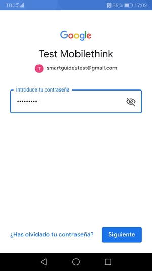 Introduzca su contraseña de Gmail y seleccione Siguiente