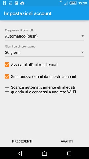 Seleziona AVANTI