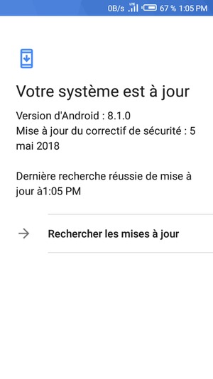 Si votre téléphone est à jour, vous verrez l'écran suivant
