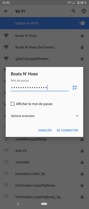 Saisissez le mot de passe du Wi-Fi et sélectionnez SE CONNECTER