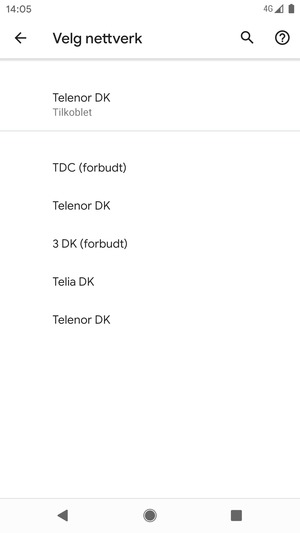 Velg en nettverksoperatør fra listen