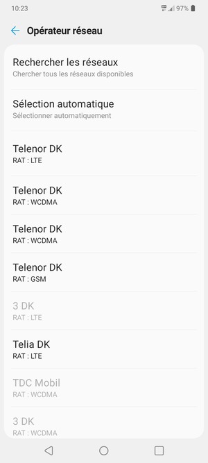 Sélectionnez un opérateur réseau dans la liste