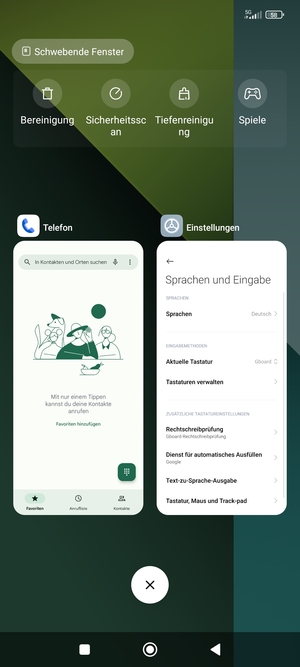 Wählen Sie das Symbol Löschen, um alle laufende Apps zu schließen