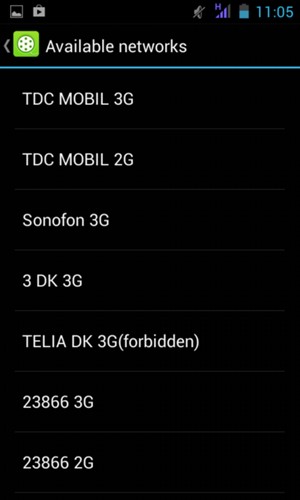 Select a network operator from the list