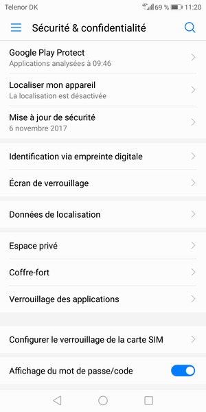Sélectionnez Configurer le verroillage de la carte SIM