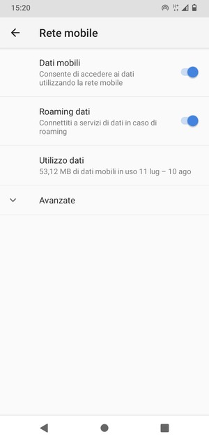 Attiva o disattiva Roaming dati