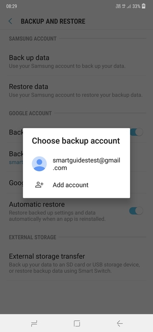Select your backup account
