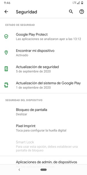 Para activar su bloqueo de pantalla, vaya al menú Seguridad y seleccione Bloqueo de pantalla