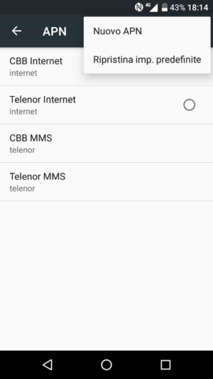 Seleziona il tasto Menu e poi Nuovo APN