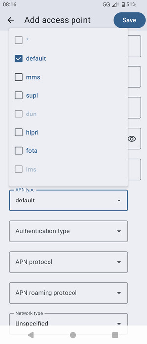Make sure default is selected