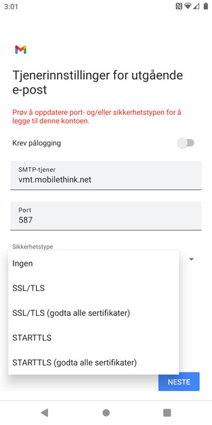 Velg Ingen og NESTE