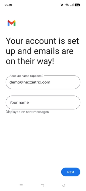 Give your account a name and enter your name. Select Next