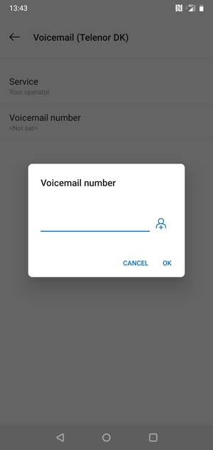 Enter the Voicemail number and select OK
