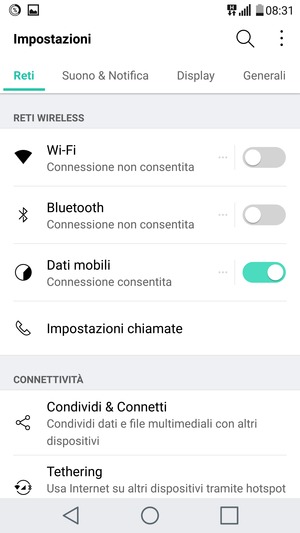 Seleziona Reti e Wi-Fi