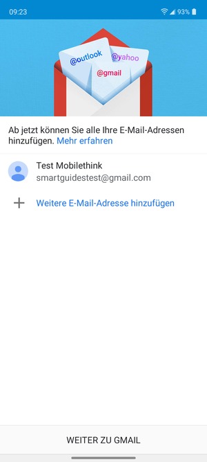 Wählen Sie WEITER ZU GMAIL