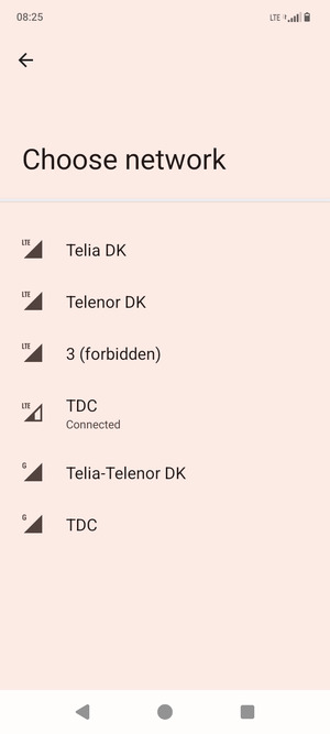 Select a network operator from the list