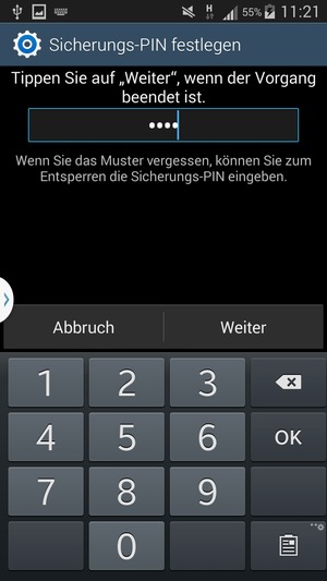 Geben Sie eine Sicherungs-PIN ein und wählen Sie Weiter