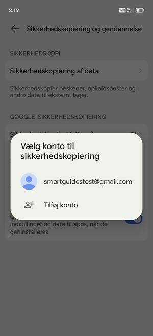 Vælg din sikkerhedskopi-konto