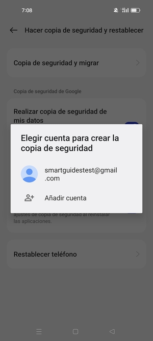 Seleccione su cuenta de copia de seguridad