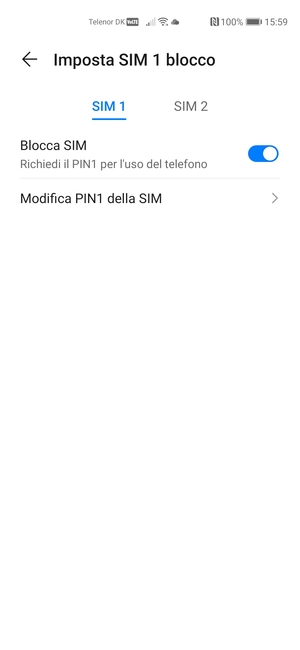 Seleziona SIM 1 o SIM 2 e poi Modifica PIN della SIM