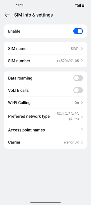 To change network if network problems occur, select Carrier